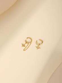 1件925纯银双层耳环，女士奢华链条流苏夹式耳环，适合婚礼新娘佩戴