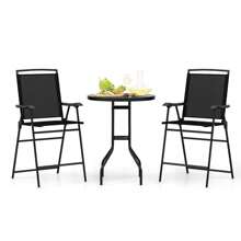 GOFLAME  3 PCS Outdoor Bar Stool Set Patio Bistro Furniture With Umbrella Hole - Black - View 2