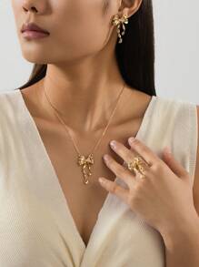 Set de 4 piezas de joyas de aleación de zinc con diseño de lazo elegante, apropiado para el uso diario de las mujeres