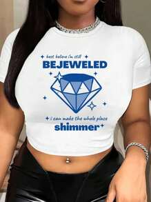 Letter Printed Short T-Shirt, Y2K Spring And Summer Short-Sleeved Crop Top, Women's Top