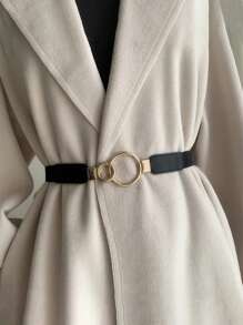 1pc Women's Fashion Stretch Belt - Versatile Elastic Fitted With Double Buckle For Dresses, Coats And Suits, Decorative, Blouses, Stylish Waist Accessories