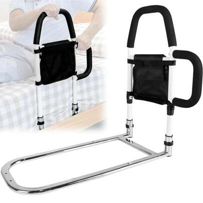 Rieles de Cama para Adultos Mayores de Seguridad,Barandal para Cama Adulto, Riel para Cama Adulto Mayor, 2 reposabrazos Antideslizantes en Forma de U y Bolsas de Almacenamiento, Robusto para Evitar caídas, Apto para Todas Las Camas