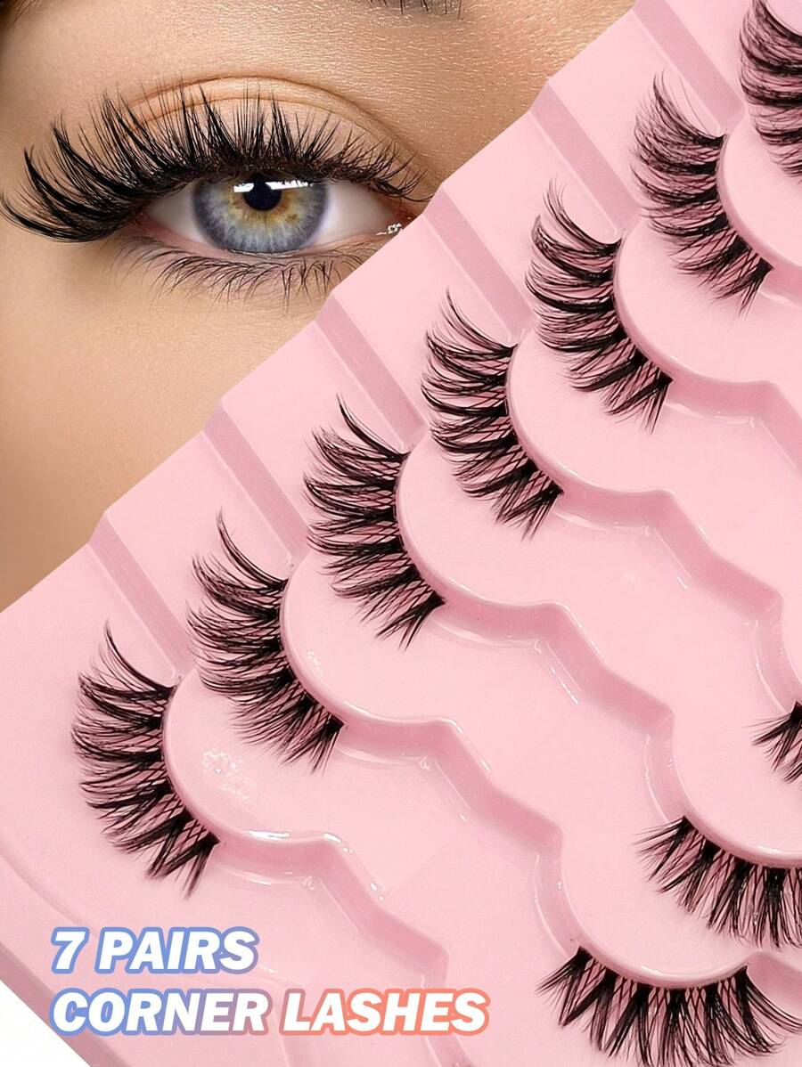 Asiteo 7 Pairs Transparent Natural Half-Strip False Eyelashes, Cat Eye Corner Lashes, Natural Style, Soft & Lightweight, Suitable For Beginners, Easy To Wear, Fit For Daily Dates - Cat Eye Lashes - View 1