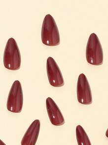 Cherry Red Press On Nails Medium Almond, Handmade Jelly Soft Gel Dark Red Glue On Nails Stiletto, Burgundy Emo Fake Nails Short Oval, Reusable Acrylic Stick On False Nails Kit For Women