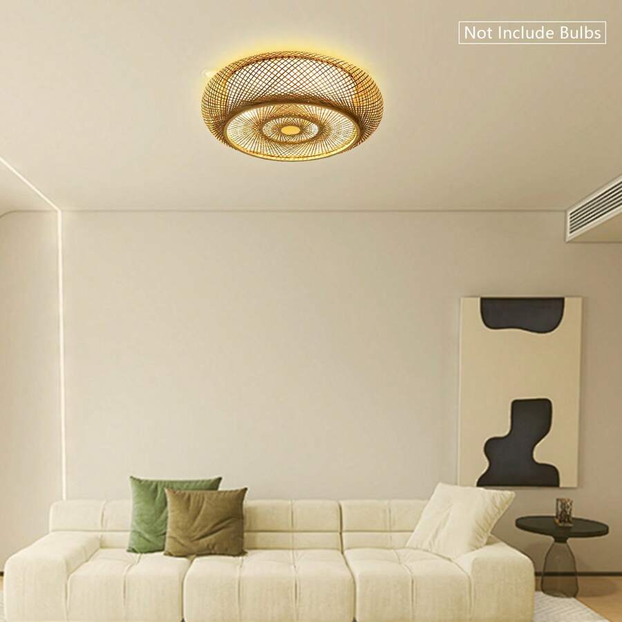 HYYKJ-US Rattan Ceiling Light Fixture, Bamboo Ceiling Light, Bamboo Woven Ceiling Light