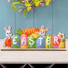 1 Set 2D Happy Easter Houten Tafelblad Decor Paashaas Houten Middelpunten Tafel Decor Gelaagde Schaal Decoraties Voor Boerderij Huis Lente Paas Thema Feest Decor