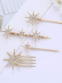 2 件/4 件时尚简约星星和月亮发夹，优雅水钻装饰婚礼派对发饰，发夹和刘海夹 - 彩色 - 查看 3