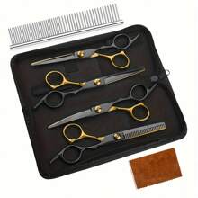 Premium Tiergrooming-Scherensatz, Edelstahl Hunde- und Katzen-Trimm-Scheren mit ergonomischem Design für beide Hände, professionelles Werkzeug zum Schneiden von Tierhaar inklusive Kamm und Pflegezubehör