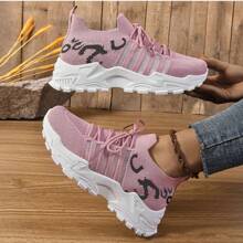 scarpi sportivi sportive alla moda in in rete traspirante da donna, scarpe da ginnastica casual all'aperto di stile vintage, per primavera e autunno - Rosa - Visualizzare 5