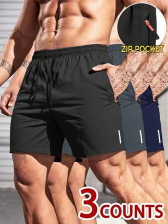 3 件/包男士休闲运动短裤，透气跑步，健身训练，5 英寸内缝，户外沙滩短裤