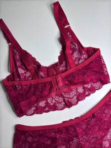 Plus Size Lingerie Set Lace Elegance Comfort Non-Padded Bra - Đỏ - Xem 4