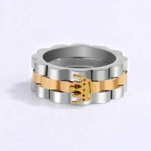 1 件简约金色皇冠不锈钢戒指 - 金色 - 查看 4