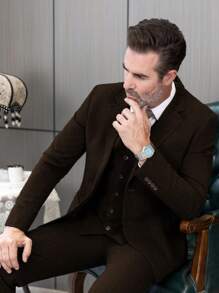 Retro Men's Herringbone Tweed Suit 3 Piece Set Wool Suits 1920's Themed Wedding Suit Vintage Style Groom Tuxedos Set Prom Jacket Blazer Vest Pants - 咖啡 - 查看 4