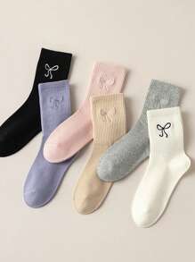 4 pares de calcetines por la mitad de la pantorrilla para mujer, calcetines holgados con diseño de lazo, calcetines largos casuales multicolor para estudiantes, colores surtidos, primavera/verano