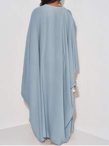 Unadoll 女士纯色优雅收腰柔软缎面宽松扭结蝙蝠袖连衣裙，适合海滩、音乐节、派对、生日、约会、情人节等场合。 - 藍色 - 查看 5