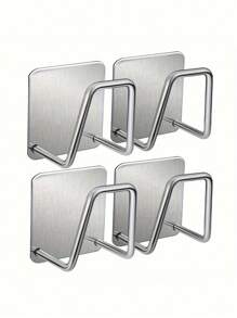 2/4pcs Stainless Steel Kitchen Sink Organizer - Adhesive, No-Drill Sponge Holder & Draining Rack | Wall-Mounted Storage Hooks For Cloths & Accessories