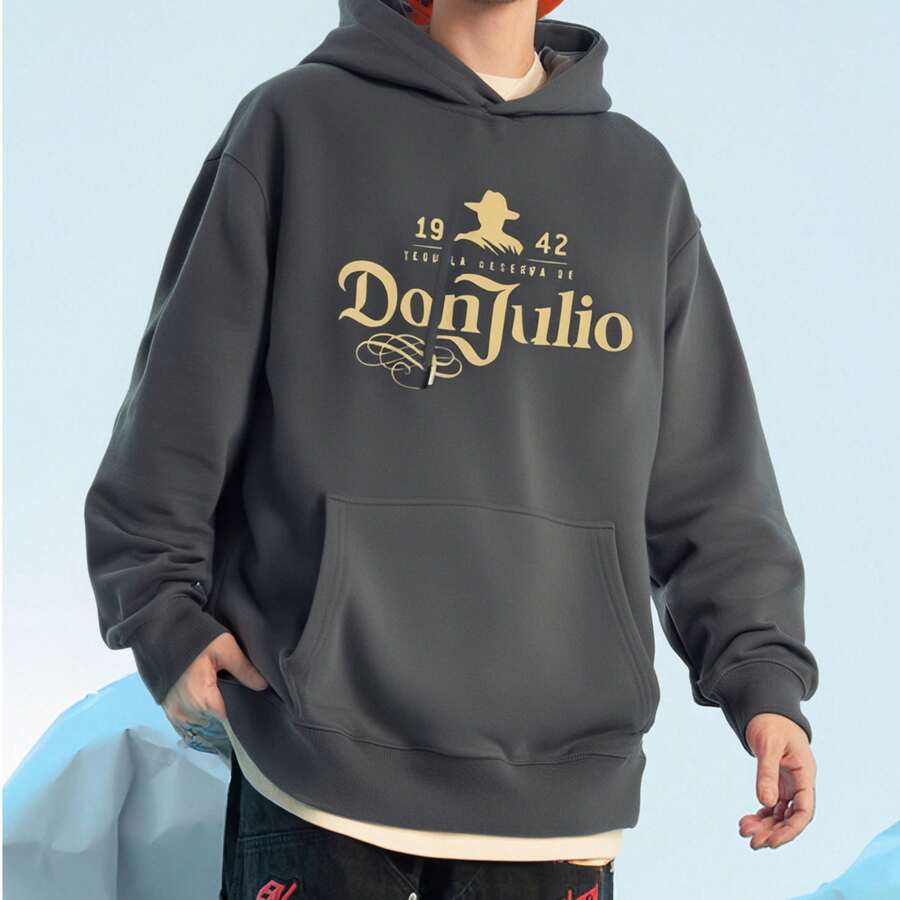 (250g Polyester Fiber Polyester) DonJulio Print Fashion Men's Casual Long-Sleeved Hooded Sweatshirt, Suitable For Outdoor Sports,Women's Casual And Comfortable Hoodie, Fall/Winter Chic Long-Sleeved Multi-Purpose Top