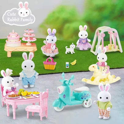 Bedårande kanin kanin familjens rollspel Husleksaksset med miniflockade dockfigurer, låtsasleksaker för barn, alla hjärtans dag, påskkorg, födelsedagspresent