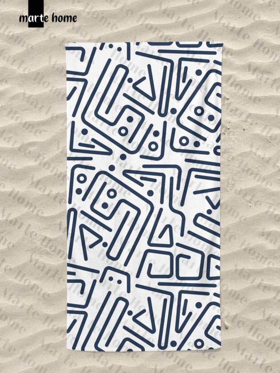 Printed Beach Towel - Black and White - View 1