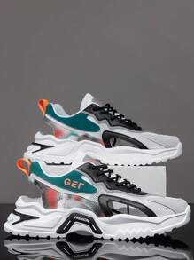 男式网眼拼布透气一脚蹬低帮系带休闲运动鞋