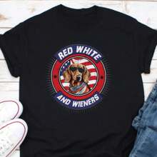 Red White And  Dachshund Shirt,  Dog Shirt, 4th Of July Dachshund Shirt, Dachshund Lover Shirt, Dog Lover Shirt, Fur Parent Gift - 黑色 - 查看 1