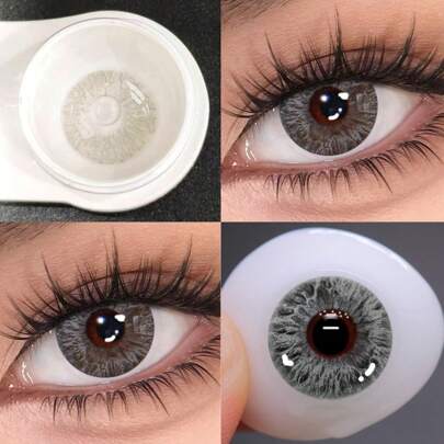 2 副灰棕色软性隐形眼镜，年度一次性眼部化妆美容软镜片万圣节服装角色扮演