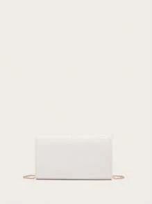 V-Shape Metal Envelope Bag With Detachable Long Strap, Handheld - White - View 5