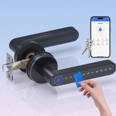 Fingerprint Door Lock Smart Door Knob Handle Biometric Door Lock With App/Key Card/Key For Keyless Entry Door Lock Keypad Touchscreen Password Easy To Install For Bedroom