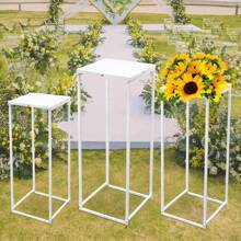 CNCEST Set Of 3 Metal Wedding Flower Vase Stand, Square Rack Flower Holder For Wedding Home Living Room & Patio Decor White - 白色 - 查看 4