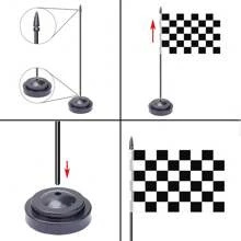 2 Packs Checkered Black And White Racing Flag Race Car Deluxe Desk Flag Set - Mini Small Racing Table Office Flags With Black 12" Solid Pole Stand Base Decorations