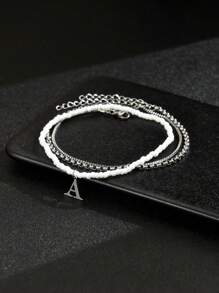 全新 3 件装波西米亚风个性首字母脚链套装不锈钢 26 个字母吊坠多层脚链女式海滩名字首字母首饰女