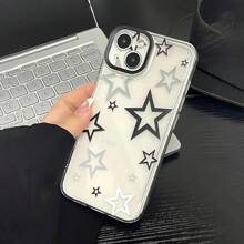 1pc Star & English Text Pattern Transparent Phone Case, Compatible With IPhone 16 Pro Max, 15, 14 Plus, 13, 12, 11, Protective Cover