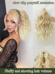 Extensión de cola de caballo, extensión de cabello sintético suave y natural de 16" con pinza de garra para uso diario de mujeres (Rubio)