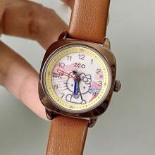 Sanrio Reloj casual de cuarzo de esfera redonda con puntero para mujer, estilo retro romano y diseño lindo de Hello Kitty, Kuromi, Cinnamoroll y Melod de Sanrio, con correa de piel de poliuretano, regalo de Navidad, cumpleaños para mamá, mujeres y niñas
