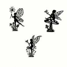 3pcs Black Metal Fairy Wall Art Set, Simple Fairy Silhouette Decor For Living Room, Bedroom, Bathroom, Kitchen, Terrace, Balcony, Indoor & Outdoor Use, No Electricity Needed,Garden Courtyard Wall Decoration.