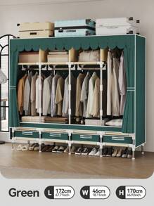 1 pieza Armario portátil de gran capacidad, fácil de montar para el hogar, alquiler, apartamento, mueble de dormitorio para ropa, estructura de tubo de acero resistente, organizador de ropa de 172 cm, cubierta de tela no tejida de unicolor, con 4 cajones y 4 barras colgantes para un almacenamiento de ropa razonable, adecuado para todas las estaciones