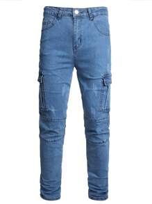 JUNBAOSS Men's Slim Fit Jeans Stretch Ripped Skinny Jeans For Men, Fashion Straight Leg Comfort Flex Waist Casual Pants - 藍色 - 查看 2
