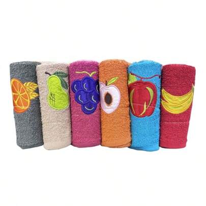 STARLEY-Pack 6 Paños cocina 50x50cm,Multicolor con Dibujo Bordado de Frutas ,100% Algodón, suaves, absorbentes y resistentes,El pack puede contener algunos dibujos o colores que no aparecen en las imágenes