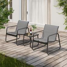 Lofka 3-Piece Outdoor Muebles Set With Sofa-Style Chairs & Glass Top Table, Patio Chairs Set Of 2,Modern Outdoor Decor Patio Furniture For Camping - All-Weather Conversation Set For Backyard, Pool, Garden And Lawn - Grey - View 4