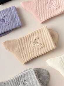 4 pares de calcetines por la mitad de la pantorrilla para mujer, calcetines holgados con diseño de lazo, calcetines largos casuales multicolor para estudiantes, colores surtidos, primavera/verano