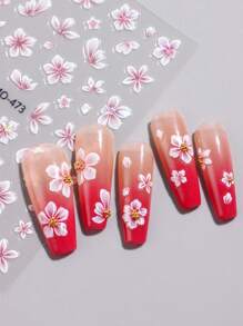 2 peças Rosa Aurora Camélia Flor Adesivo de Unha Holográfico Em Relevo Flores de Cerejeira Floral Casamento Deslizadores de Unhas Suprimentos de Pingente de Unhas Decalques Decorações