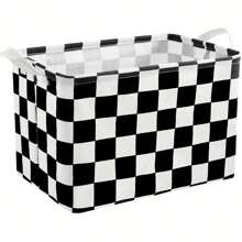 Black And White Checkered Canvas Basket, Rectangular Organizing Decorative Storage Basket For Kids, Dog Toy, Classic Checkered Room Decor For Home, Kitchen, Bedroom, Classroom, Shelves,For Back To School