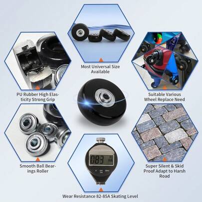 2 件/4 件行李轮，4 种尺寸可选，适用于行李袋/手提箱的静音旋转脚轮，轮椅轮，橡胶旋转脚脚轮轴承修理套件