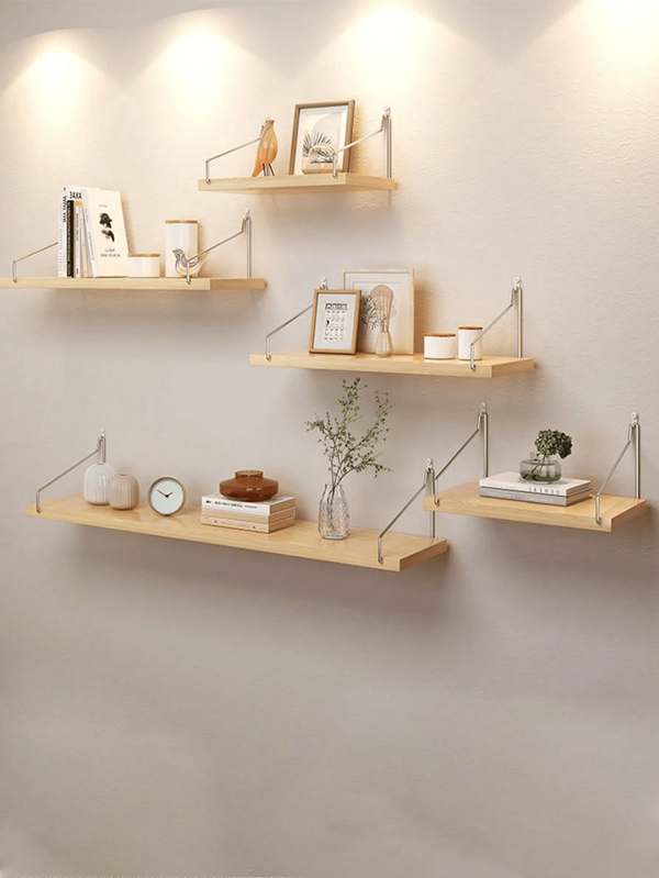 1 pièce Étagère murale, Étagère de rangement à une ligne, sans perçage, étagère suspendue pour décoration murale de chambre, étagère en bois