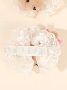 2pcs Bear Hair Clips Tulle Mesh Decor Cute Bear Hairpins For Girls Bear Hair Accessories - Multicolor - View 4