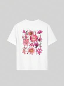A Casual Printed Round Neck Pullover Short Sleeved T-Shirt For Girls And Young Children In Summer - Bright Flowers And Lifestyle T-Shirt To Stimulate Imagination And Self-Expression! Kids Clothes Girls Graphic Tees Summer Tops Tween Girl Clothes