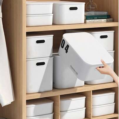 1 个白色塑料收纳盒，适用于客厅、厨房、书房、餐厅、卧室 - 适用于玩具、零食、饮料、药品、衣服、内衣、袜子等。（带盖子，无贴纸标签）