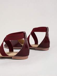 Women's Fashion Lace Breathable Backless Flat Shoes - Burgundy - View 3