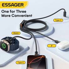 ESSAGER 3 In 1 Watch Wireless Charging Data Cable Type C To Type C Ios For Mobile Phone Watch Fast Charging Cord Suitable For Office, Dorm, And Home Wireless Charger
