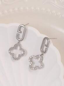 1 Pair Fashionable Flower Crystal Pendant Earrings, Suitable As Valentine's Gift For Women